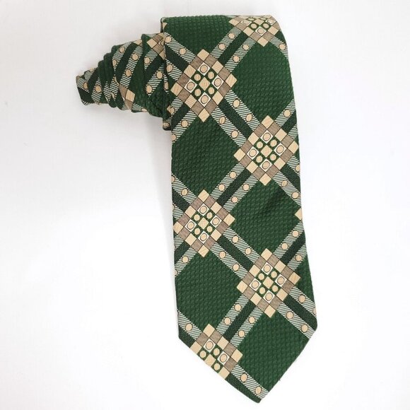 Vintage 60s 70s Anderson Little Wide Tie Geometric Textured Tie Green Tan Beige - Picture 2 of 4